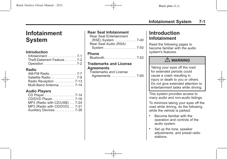 Infotainment system, Introduction, Infotainment | Infotainment system -1, Introduction -1, Fuel | Buick 2012 Enclave User Manual | Page 185 / 474