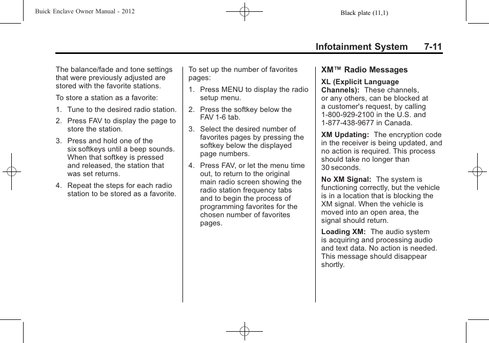 Infotainment system 7-11 | Buick 2012 Enclave User Manual | Page 195 / 474