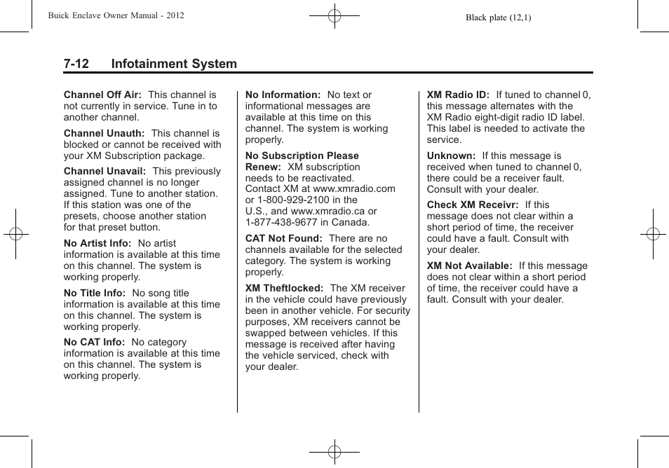 12 infotainment system | Buick 2012 Enclave User Manual | Page 196 / 474