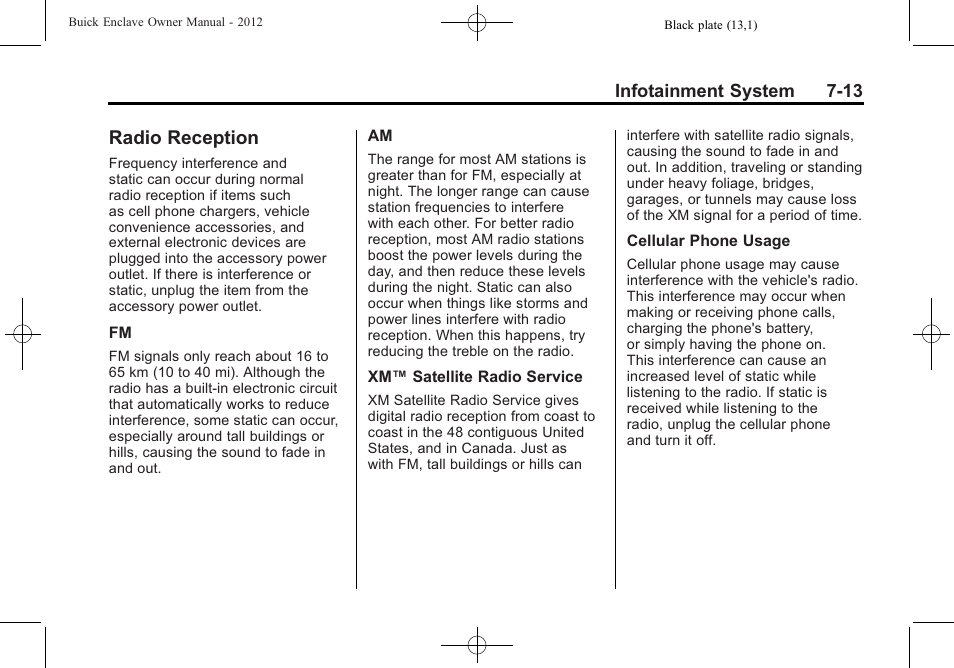 Radio reception, Radio reception -13 | Buick 2012 Enclave User Manual | Page 197 / 474