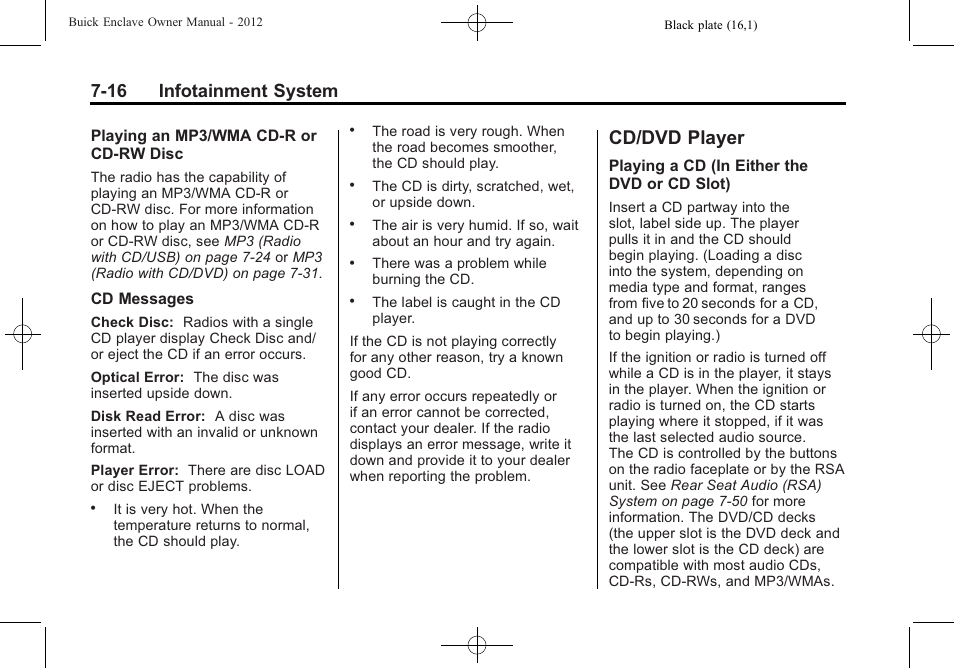 Cd/dvd player, Cd/dvd player -16, 16 infotainment system | Buick 2012 Enclave User Manual | Page 200 / 474