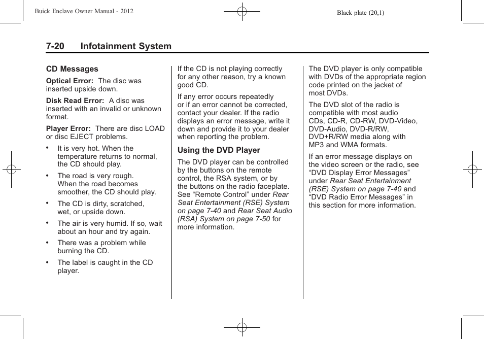 20 infotainment system | Buick 2012 Enclave User Manual | Page 204 / 474