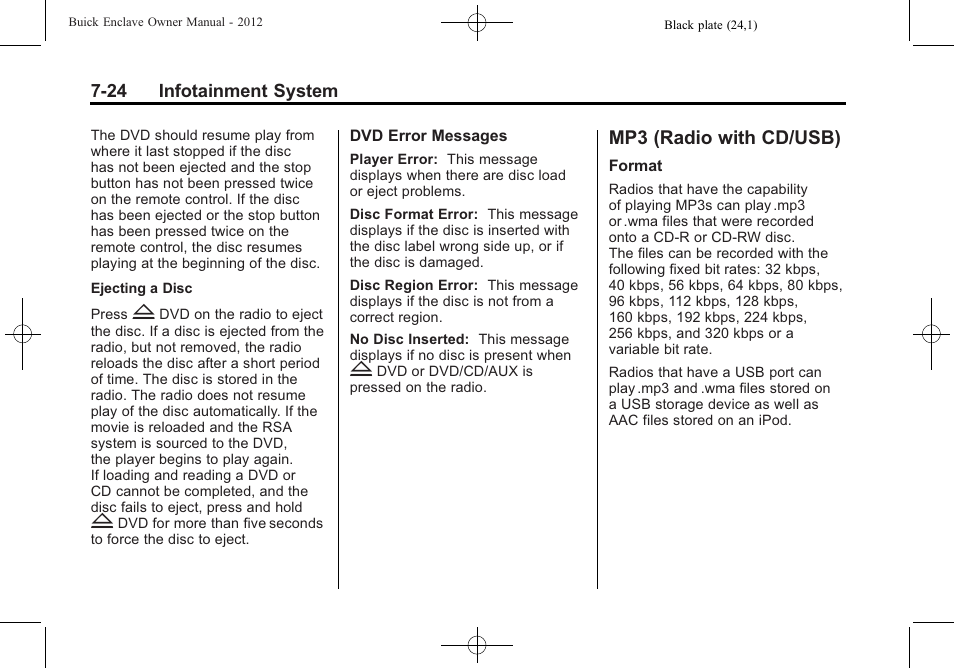 Mp3 (radio with cd/usb), Mp3 (radio with cd/usb) -24 | Buick 2012 Enclave User Manual | Page 208 / 474
