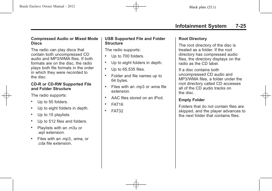 Infotainment system 7-25 | Buick 2012 Enclave User Manual | Page 209 / 474
