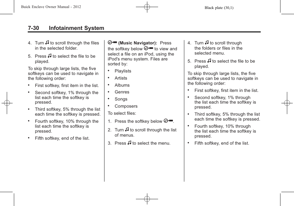 30 infotainment system | Buick 2012 Enclave User Manual | Page 214 / 474