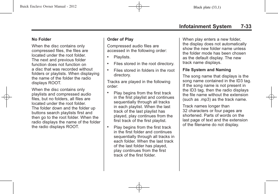 Infotainment system 7-33 | Buick 2012 Enclave User Manual | Page 217 / 474