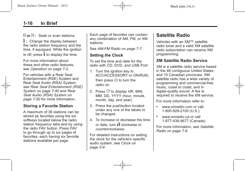 Satellite radio, Satellite radio -16 | Buick 2012 Enclave User Manual | Page 22 / 474