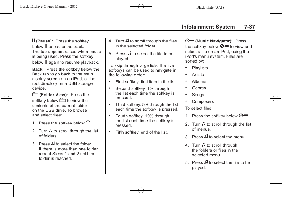 Infotainment system 7-37 | Buick 2012 Enclave User Manual | Page 221 / 474