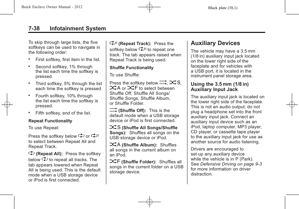 Auxiliary devices, Auxiliary devices -38 | Buick 2012 Enclave User Manual | Page 222 / 474