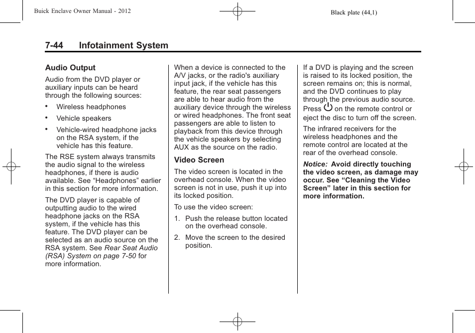 44 infotainment system | Buick 2012 Enclave User Manual | Page 228 / 474