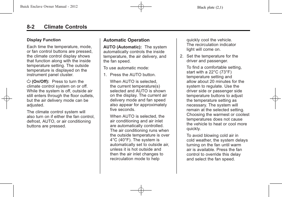 2 climate controls | Buick 2012 Enclave User Manual | Page 246 / 474