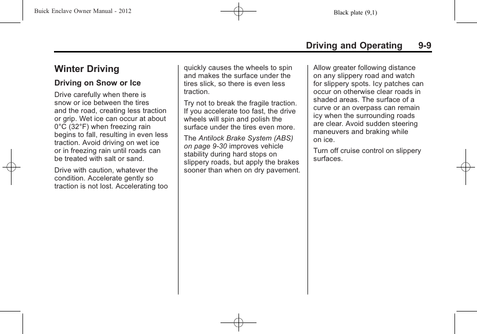 Winter driving, Winter driving -9, Antilock | Buick 2012 Enclave User Manual | Page 263 / 474