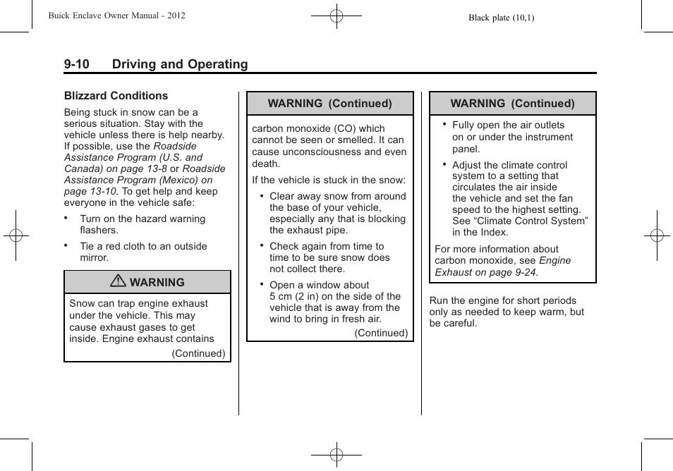 10 driving and operating | Buick 2012 Enclave User Manual | Page 264 / 474