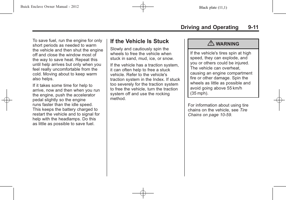 If the vehicle is stuck, If the vehicle is stuck -11 | Buick 2012 Enclave User Manual | Page 265 / 474