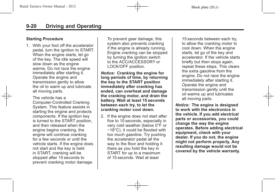 20 driving and operating | Buick 2012 Enclave User Manual | Page 274 / 474