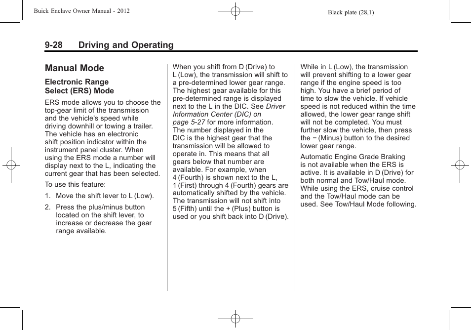 Manual mode, Mode -28 | Buick 2012 Enclave User Manual | Page 282 / 474
