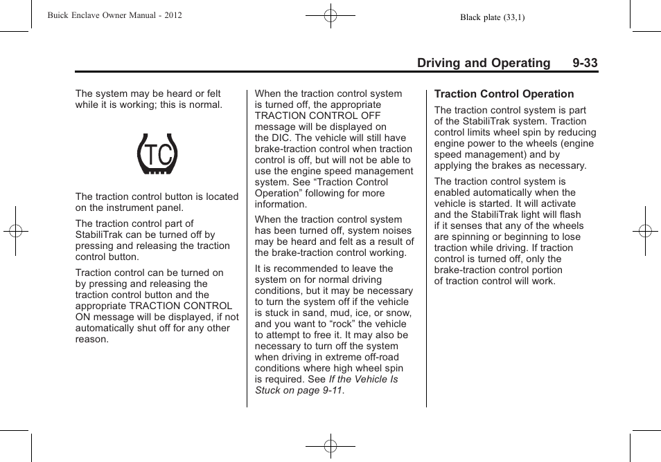 Driving and operating 9-33 | Buick 2012 Enclave User Manual | Page 287 / 474