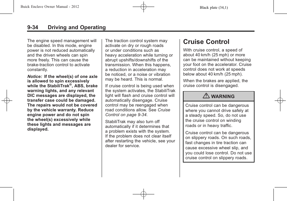 Cruise control, Cruise control -34 | Buick 2012 Enclave User Manual | Page 288 / 474