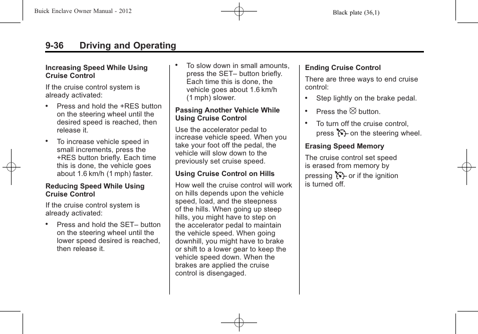36 driving and operating | Buick 2012 Enclave User Manual | Page 290 / 474