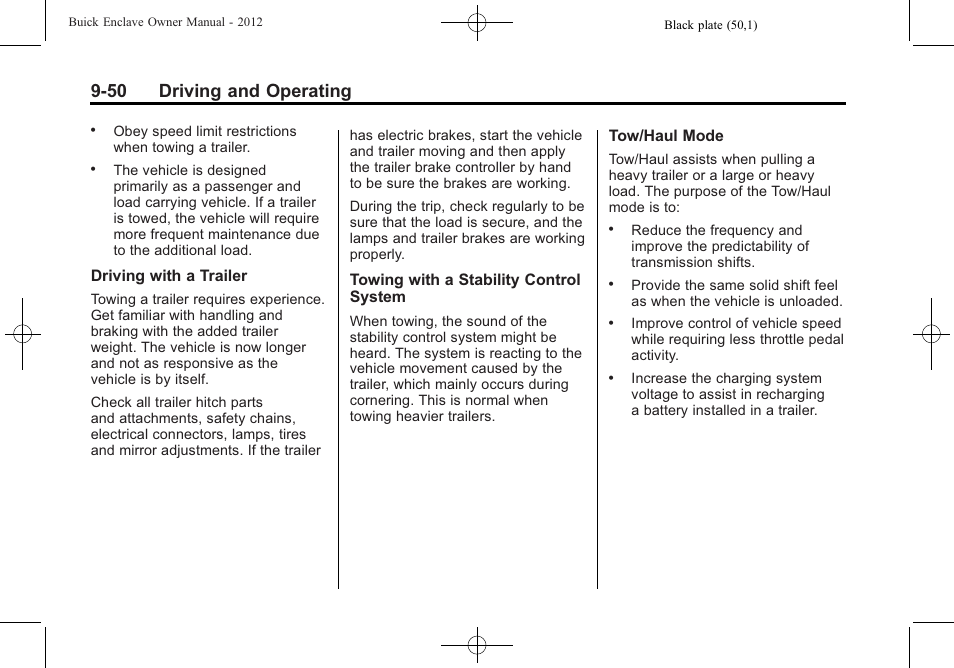 50 driving and operating | Buick 2012 Enclave User Manual | Page 304 / 474