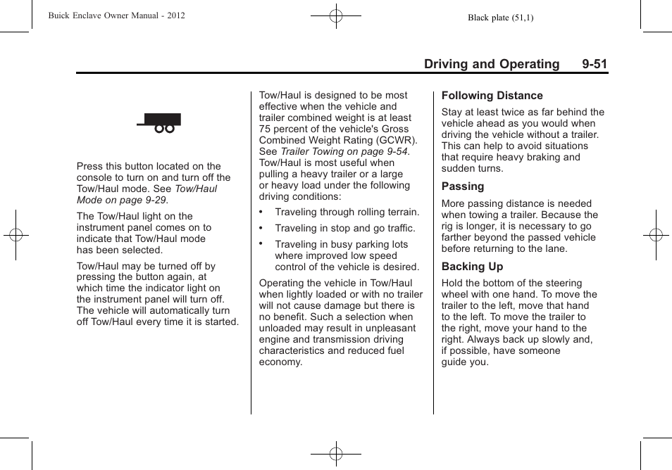 Driving and operating 9-51 | Buick 2012 Enclave User Manual | Page 305 / 474