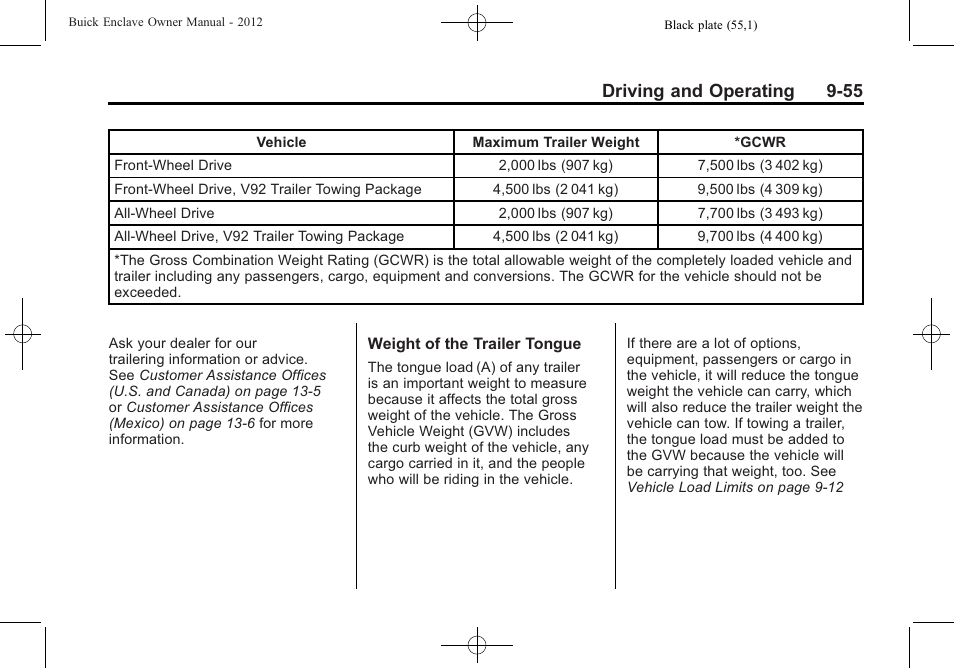 Driving and operating 9-55 | Buick 2012 Enclave User Manual | Page 309 / 474