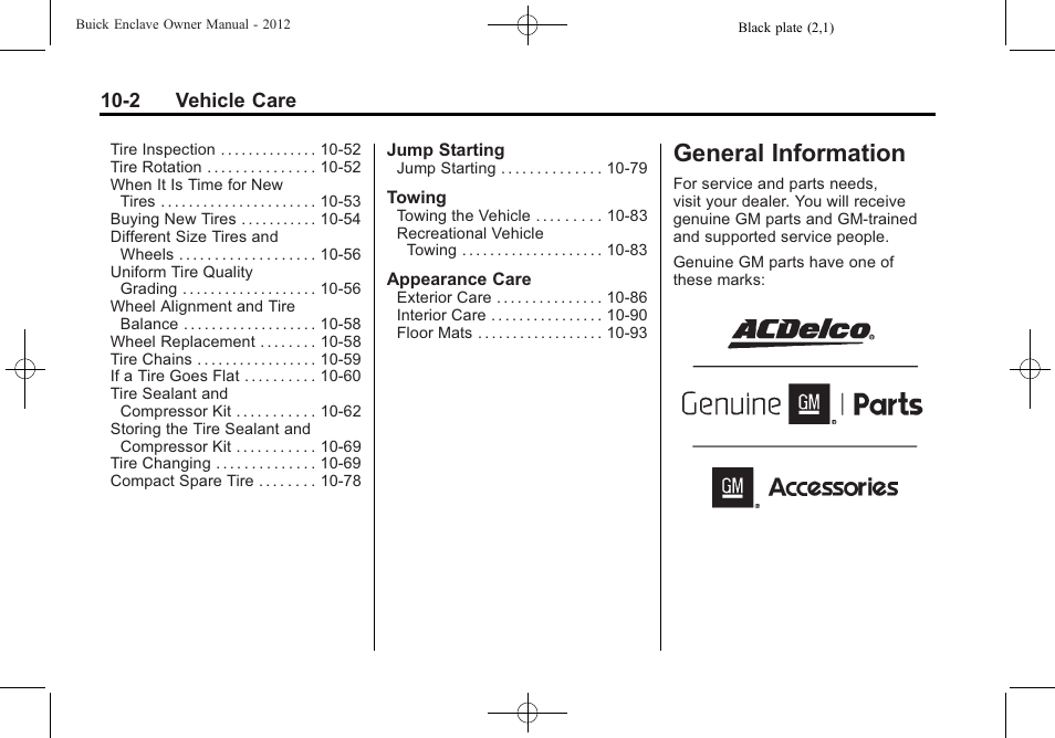 General information, General information -2, Vehicle | Buick 2012 Enclave User Manual | Page 314 / 474