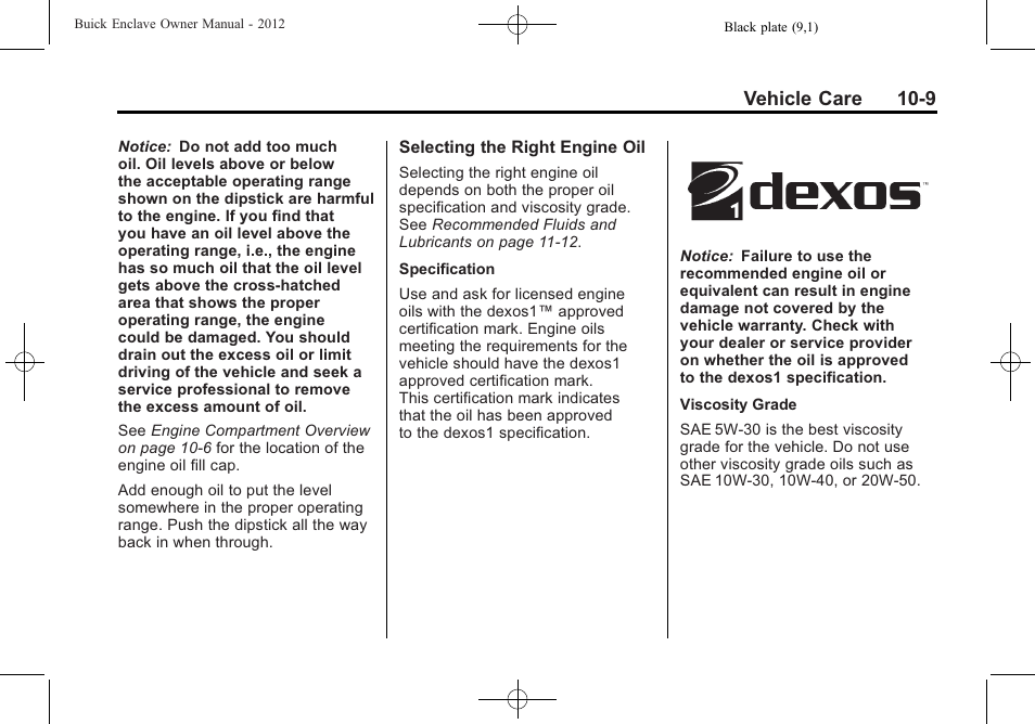 Vehicle care 10-9 | Buick 2012 Enclave User Manual | Page 321 / 474