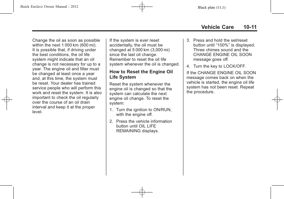 Vehicle care 10-11 | Buick 2012 Enclave User Manual | Page 323 / 474