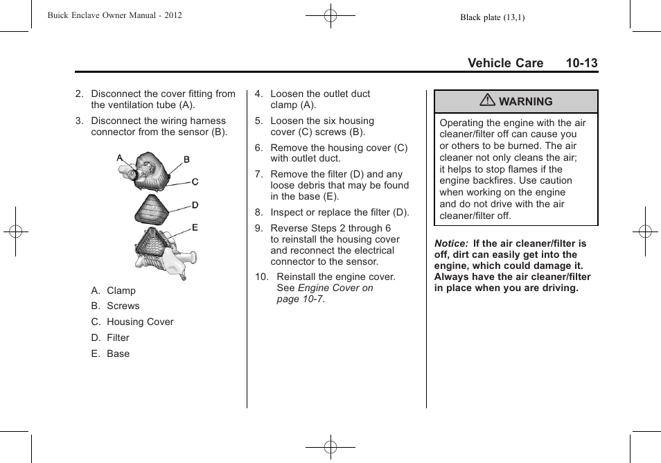 Vehicle care 10-13 | Buick 2012 Enclave User Manual | Page 325 / 474