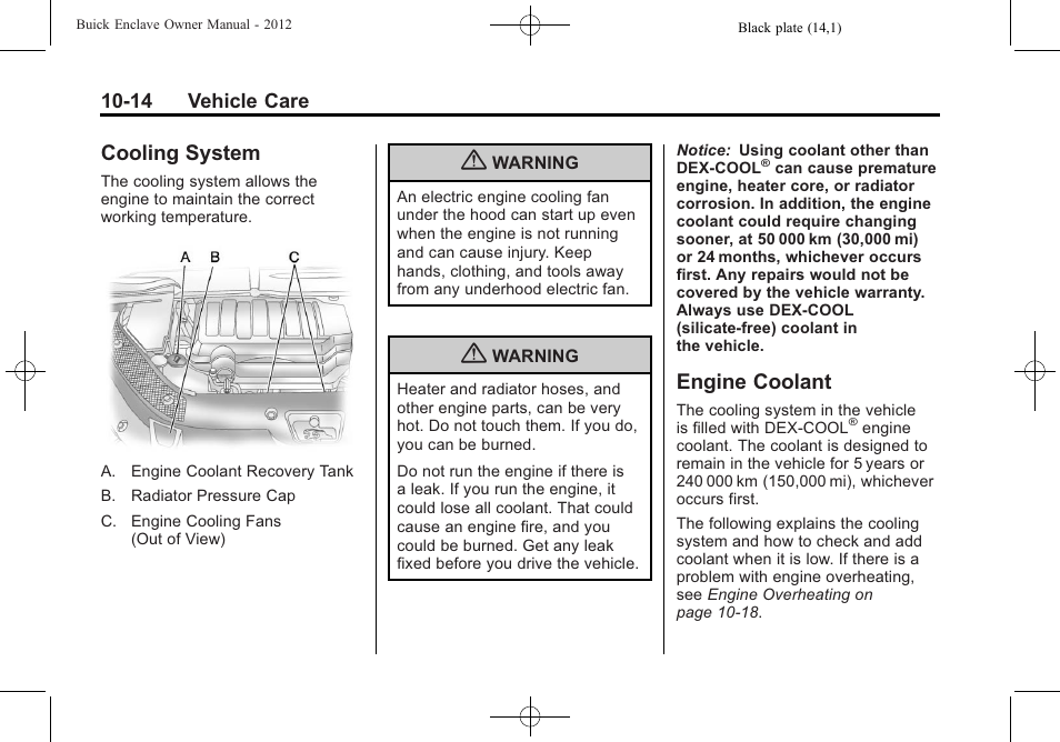 Cooling system, Engine coolant, Cooling system -14 engine coolant -14 | Halogen | Buick 2012 Enclave User Manual | Page 326 / 474