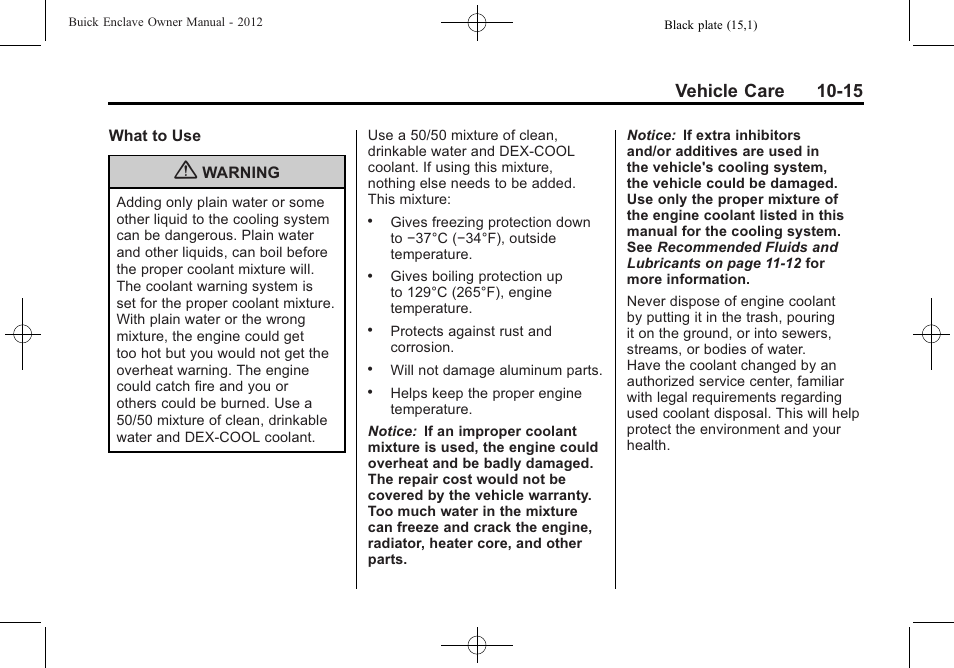 Vehicle care 10-15 | Buick 2012 Enclave User Manual | Page 327 / 474