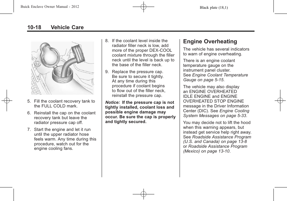 Engine overheating, Engine overheating -18, High | 18 vehicle care | Buick 2012 Enclave User Manual | Page 330 / 474