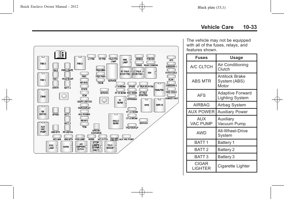 Vehicle care 10-33 | Buick 2012 Enclave User Manual | Page 345 / 474
