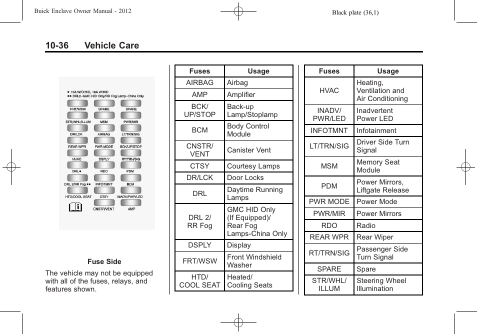 36 vehicle care | Buick 2012 Enclave User Manual | Page 348 / 474