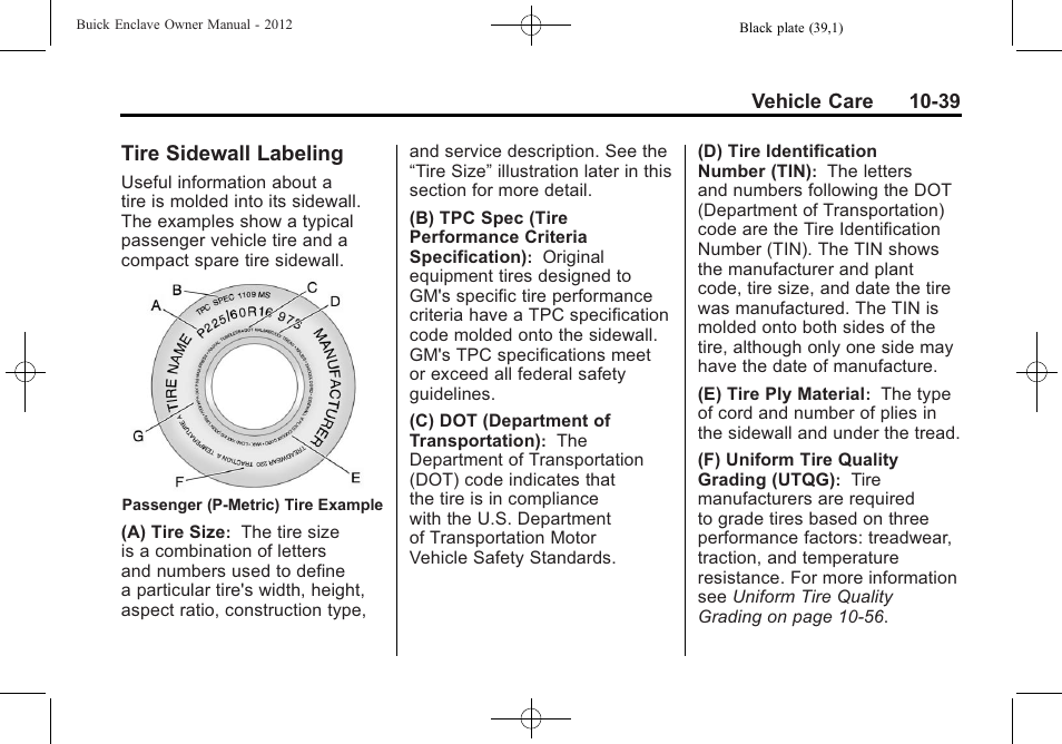 Tire sidewall labeling, Tire sidewall labeling -39 | Buick 2012 Enclave User Manual | Page 351 / 474