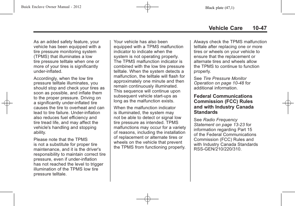 Vehicle care 10-47 | Buick 2012 Enclave User Manual | Page 359 / 474