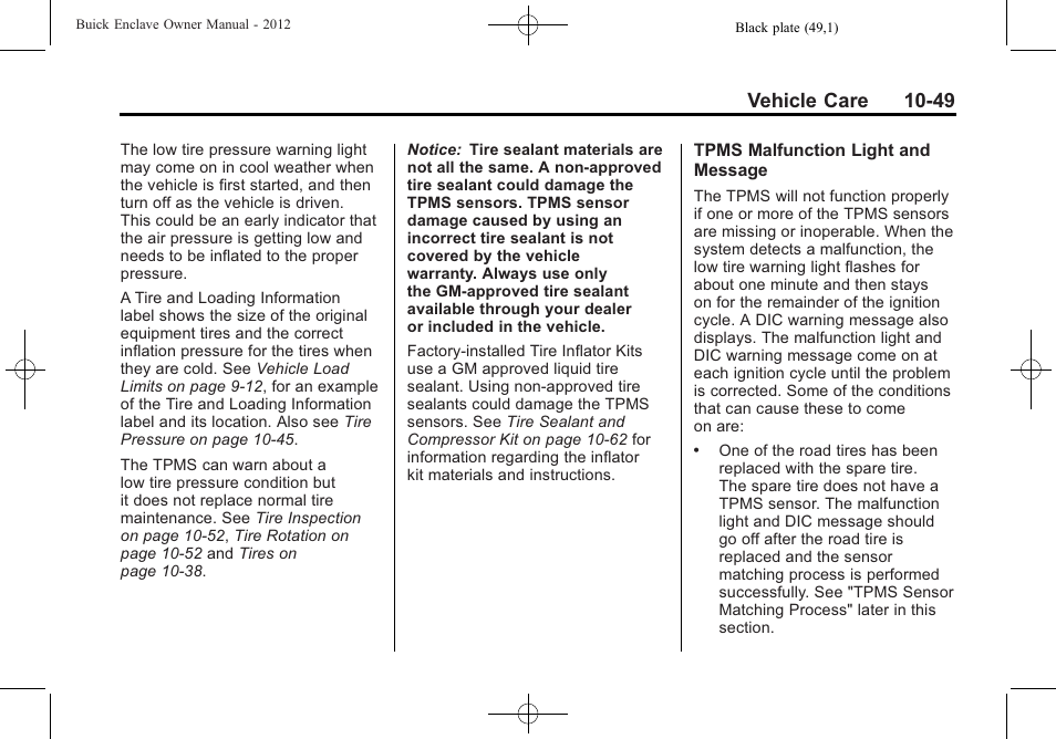Vehicle care 10-49 | Buick 2012 Enclave User Manual | Page 361 / 474