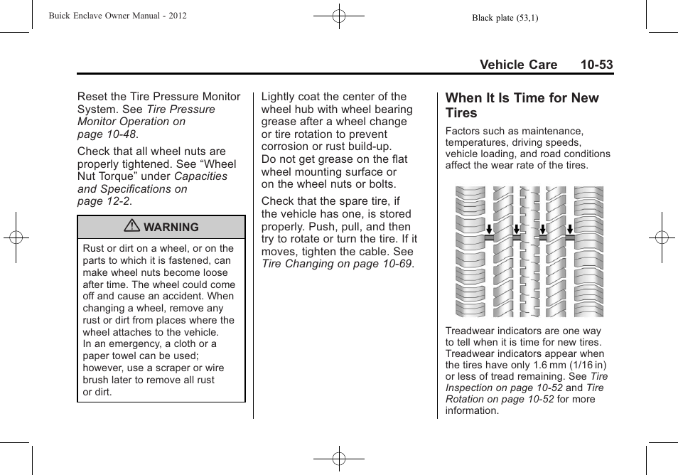 When it is time for new tires, When it is time for new, Tires -53 | Buick 2012 Enclave User Manual | Page 365 / 474