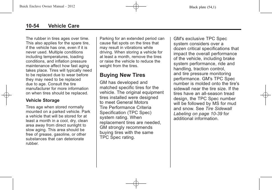 Buying new tires, Buying new tires -54 | Buick 2012 Enclave User Manual | Page 366 / 474