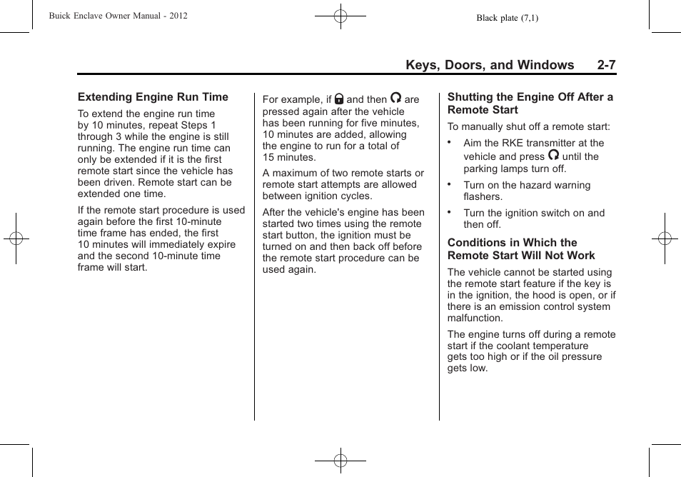 Keys, doors, and windows 2-7 | Buick 2012 Enclave User Manual | Page 37 / 474