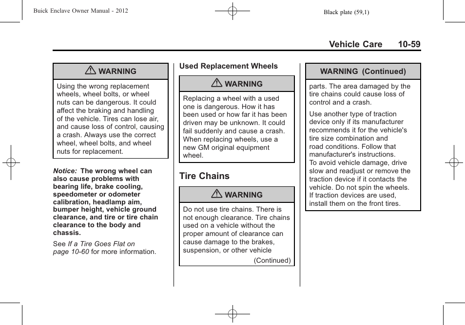 Tire chains, Tire chains -59 | Buick 2012 Enclave User Manual | Page 371 / 474