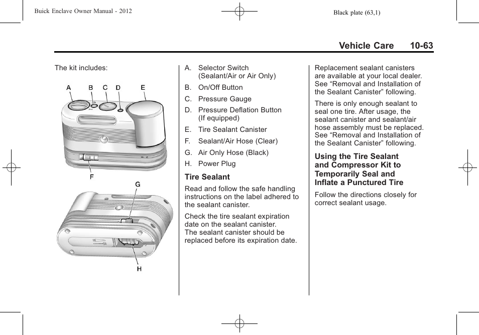 Vehicle care 10-63 | Buick 2012 Enclave User Manual | Page 375 / 474