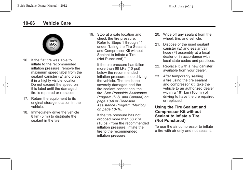 66 vehicle care | Buick 2012 Enclave User Manual | Page 378 / 474