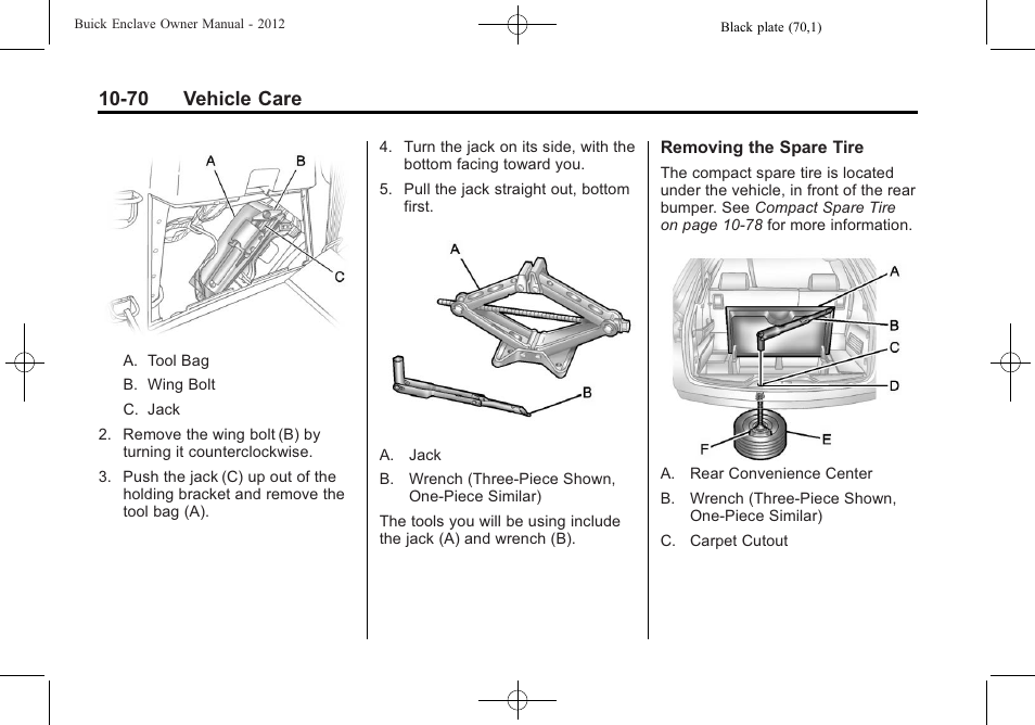 70 vehicle care | Buick 2012 Enclave User Manual | Page 382 / 474