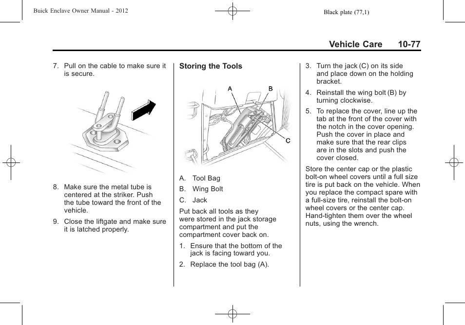 Vehicle care 10-77 | Buick 2012 Enclave User Manual | Page 389 / 474