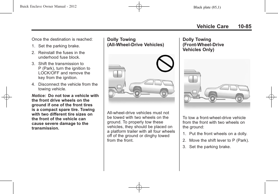 Vehicle care 10-85 | Buick 2012 Enclave User Manual | Page 397 / 474