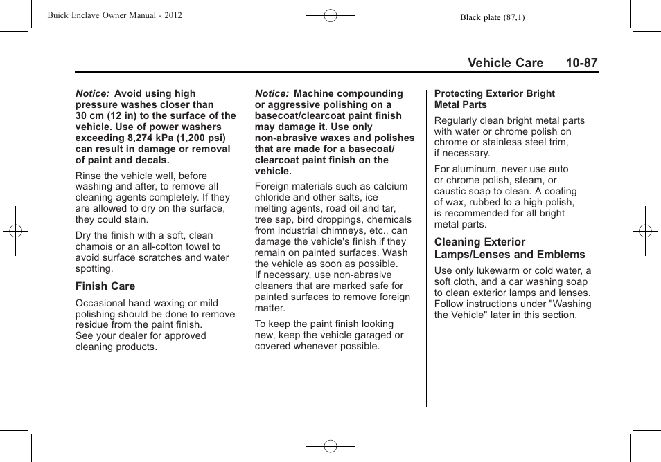 Vehicle care 10-87 | Buick 2012 Enclave User Manual | Page 399 / 474