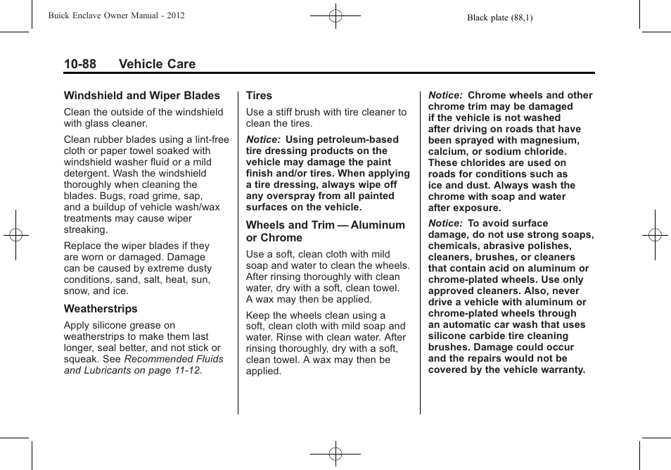 88 vehicle care | Buick 2012 Enclave User Manual | Page 400 / 474