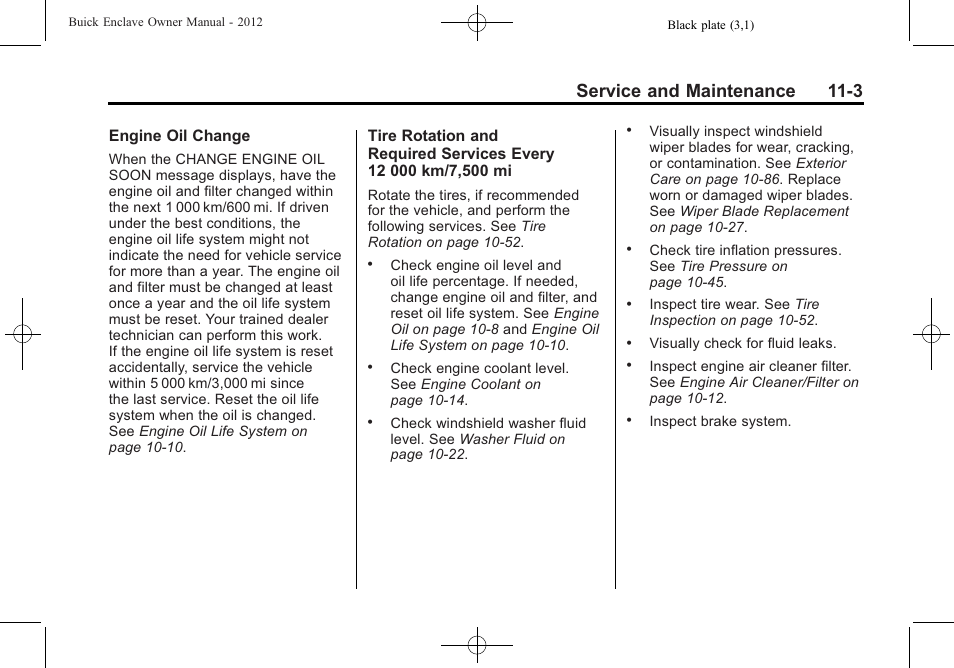 Service and maintenance 11-3 | Buick 2012 Enclave User Manual | Page 409 / 474
